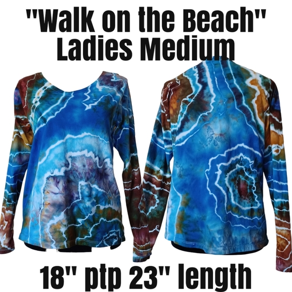 Ladies Long Sleeve Geode Tie Dye Tee Shirt One of a Kind - Picture 3 of 4